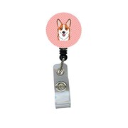 TEACHERS AID Checkerboard Pink Corgi Retractable Badge Reel TE250252